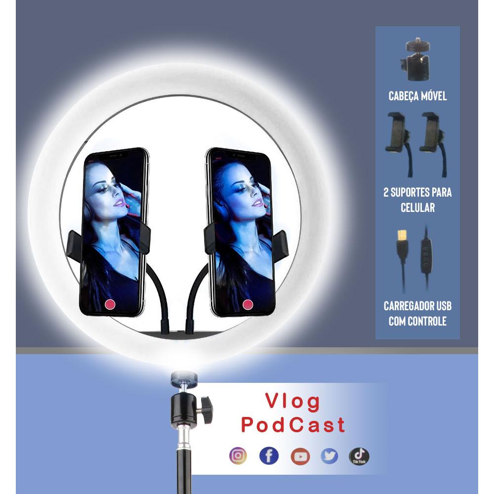 Luminária portátil USB Ring Light 12 polegadas com tripé e 2 adaptadores para Smartphone