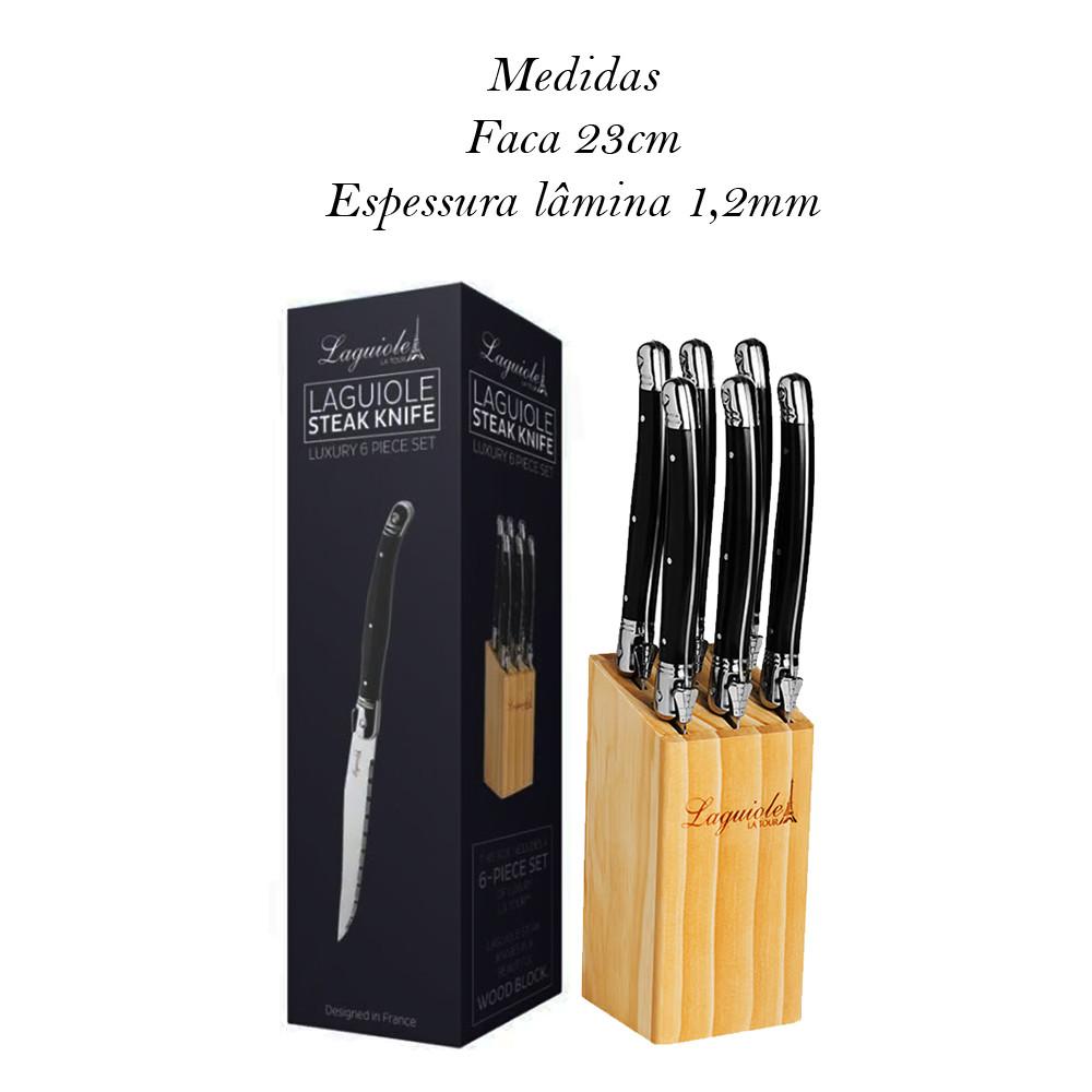 Conjunto 6 Facas Luxo Laguiole Com Cepo De Madeira Elegância E Funcionalidade