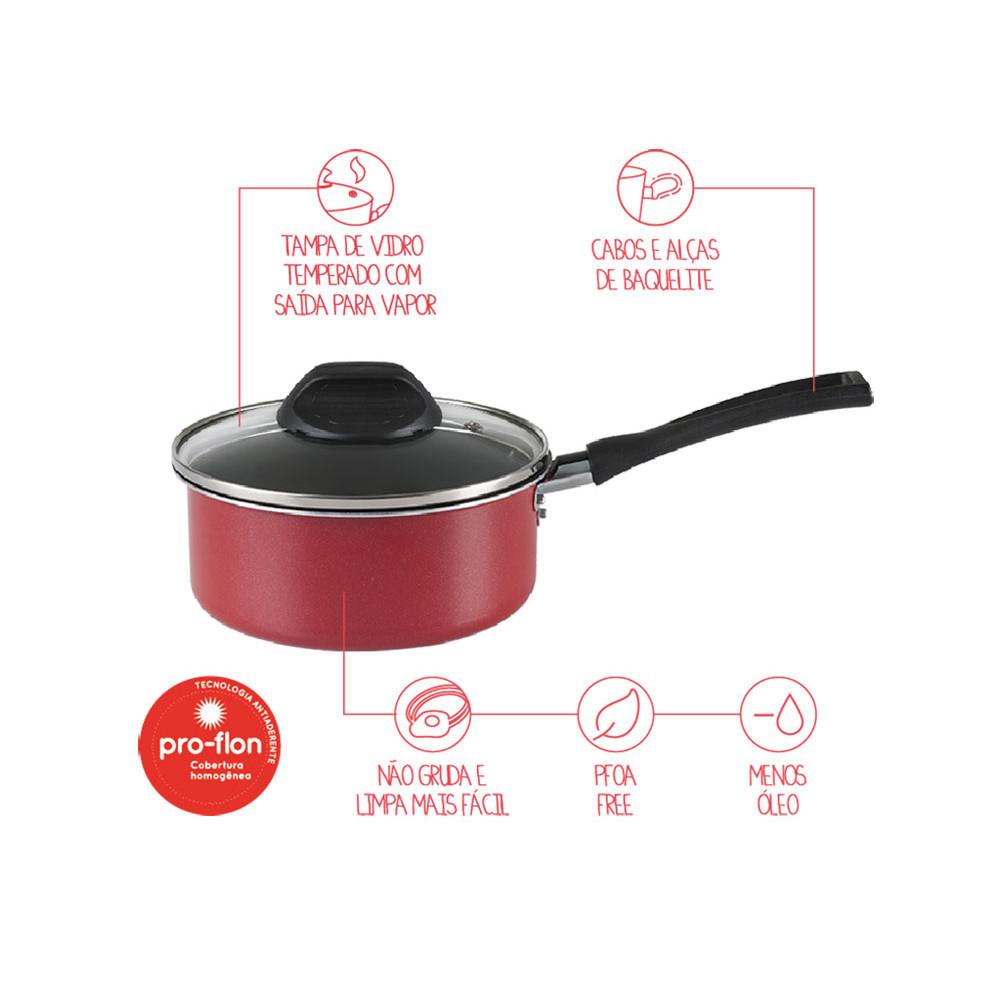 Panela com Tampa Brinox 18X8Cm 1,75L Garlic Vermelha