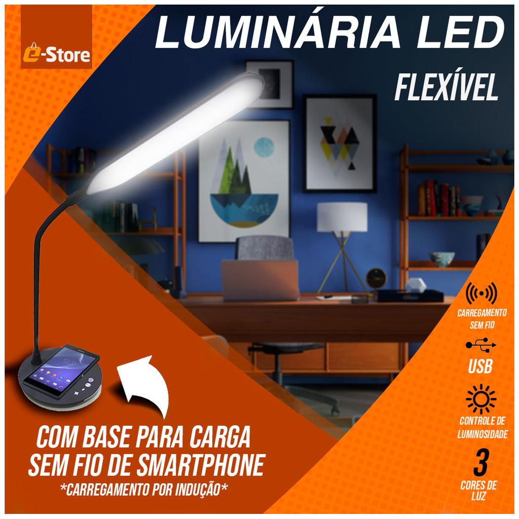 Luminária LED flexível Vivitar PWRFL com base para carga sem fio de Smartphone