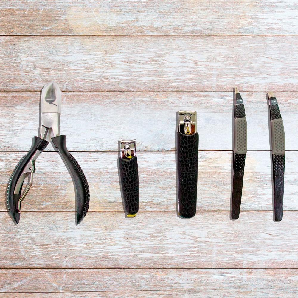 Kit masculino de cuidados pessoais com 5 itens: alicate, cortadores de unhas e pinças