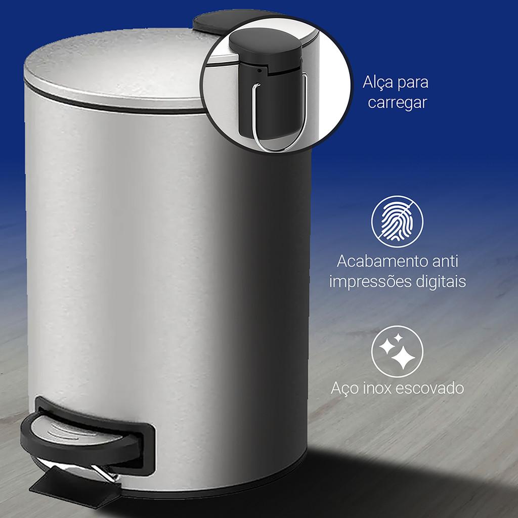 Lixeira Pedal e Balde 5L Aço Inox Escovado Spin Brinox