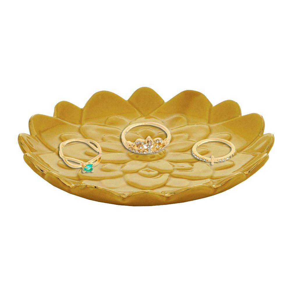 Conjunto com 4 porta-anéis decorativos em porcelana 12x2cm mostarda