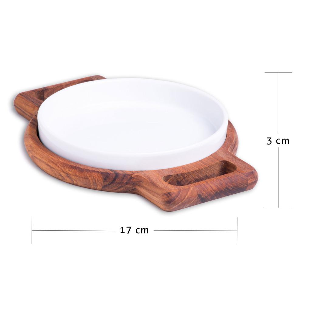 Tábua em madeira Teca com prato em porcelana 23x17x3cm