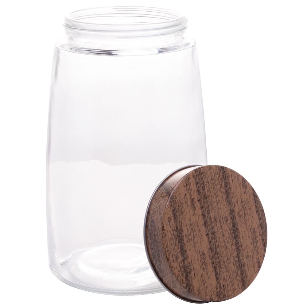 Porta mantimento de vidro c/tampa metálica estilo madeira 12,5x20,5cm