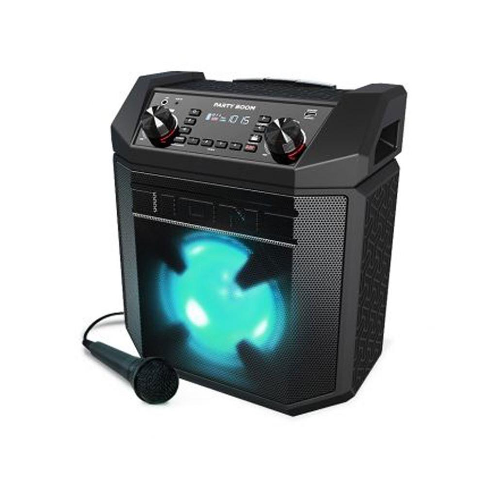 Caixa de Som 100W, sem fio, AM/FM, bateria recarregável, microfone e luzes ritmicas