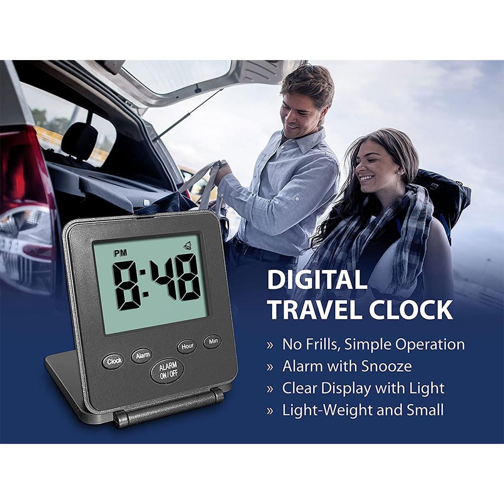 Relógio Digital LED de Viagem com Visor Grande, Alarme, Dimmer e Tampa Protetora