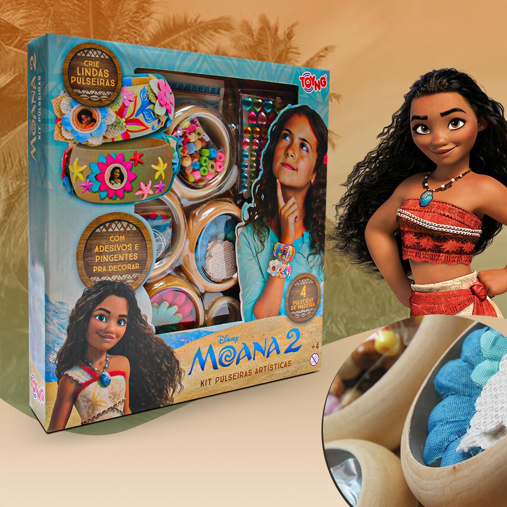 Kit Pulseira De Madeira Artísticas Moana Com Adesivos Toyng