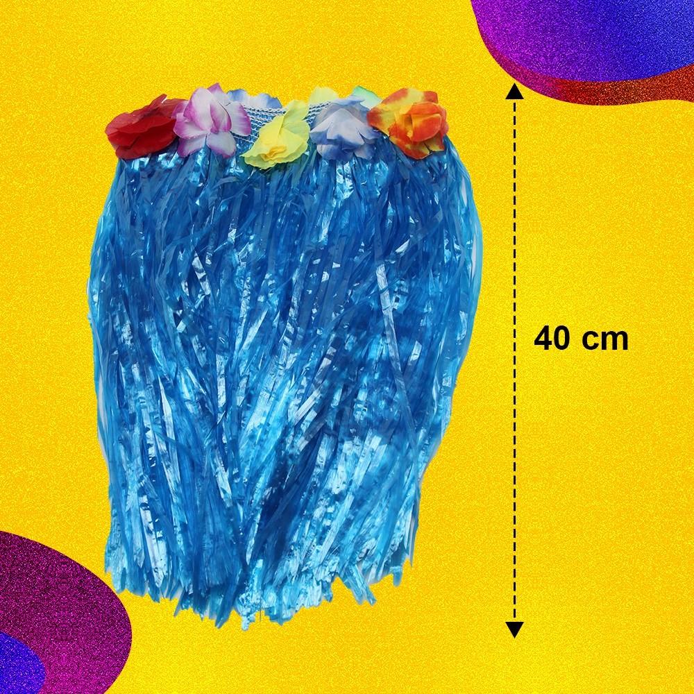 Saia Havaiana 40cm E Colar Colorido Look Perfeito Para Carnaval
