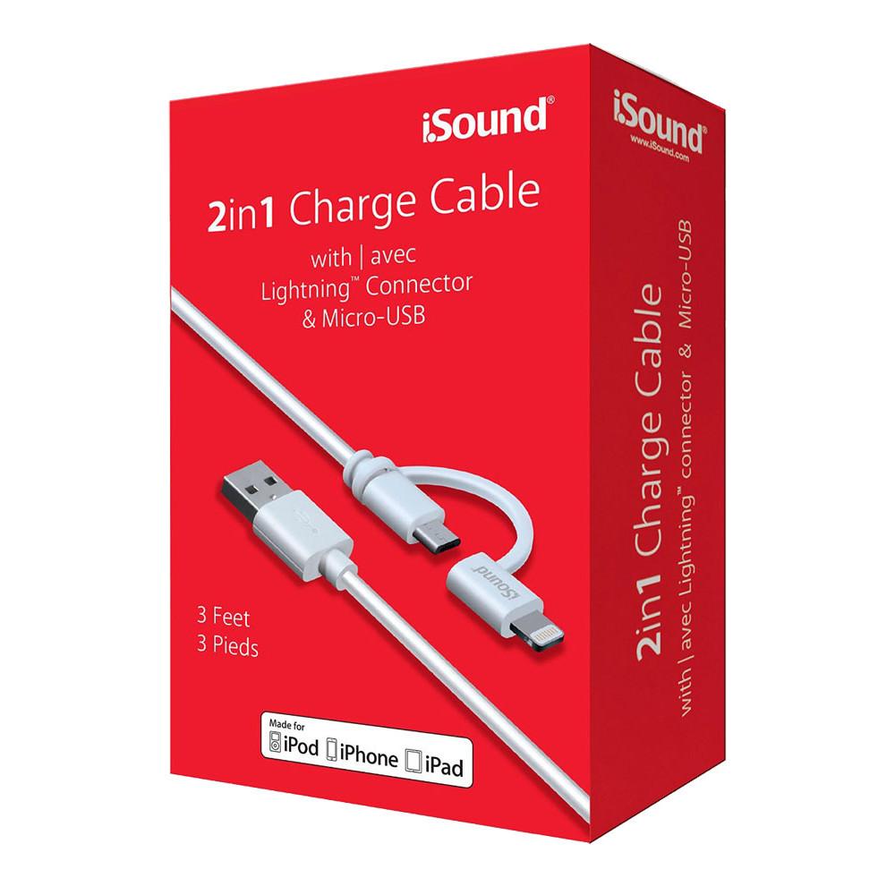 Cabo de carga 2X1: Lightning + Micro USB para iPhone, iPad e iPod