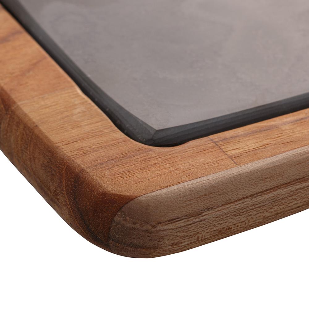 Tábua madeira teca c/pedra ardósia 47x25x2cm