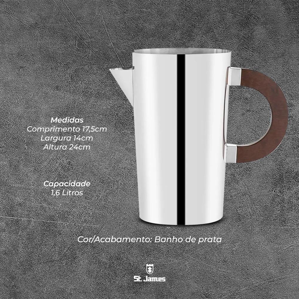 Jarra St. James Cosmos Prata Com Alça De Madeira Servir E Decorar