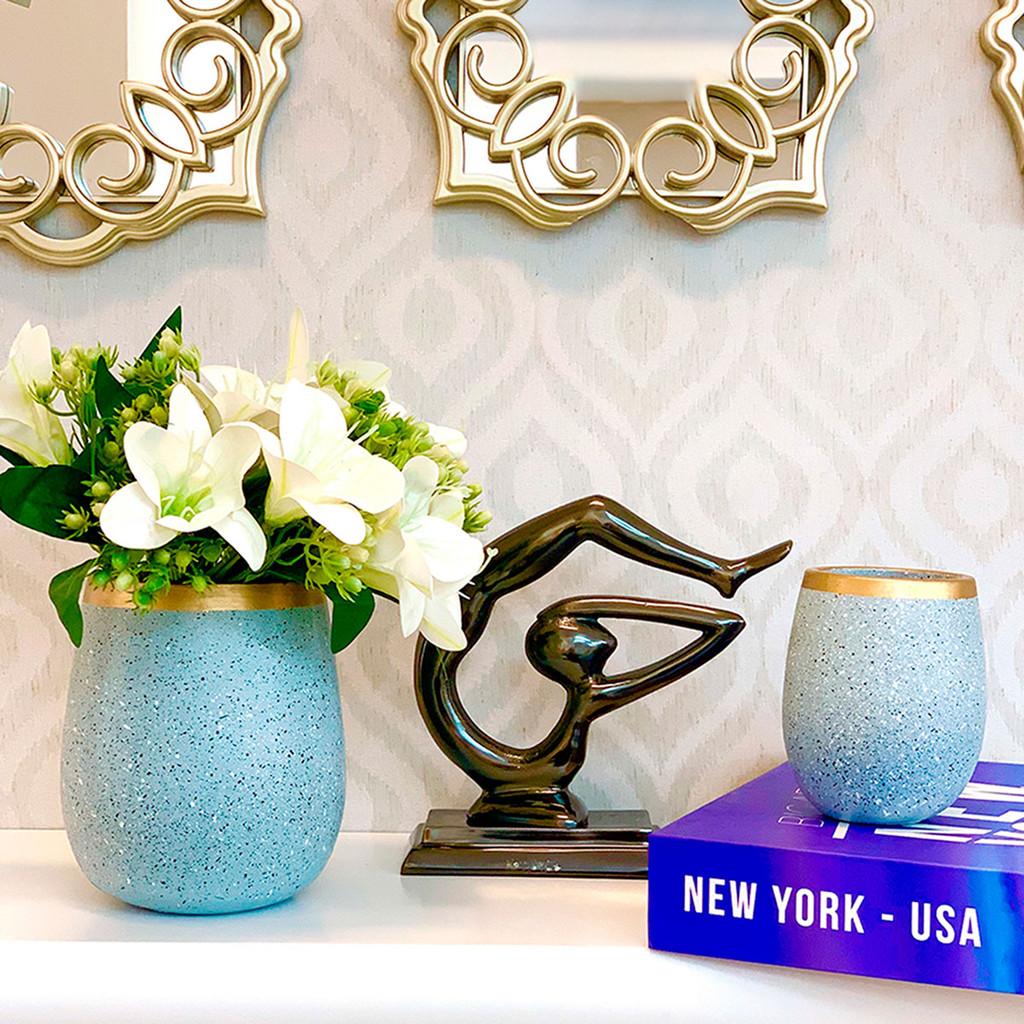 Vaso decorativo cerâmica granilite cinza 13x16cm