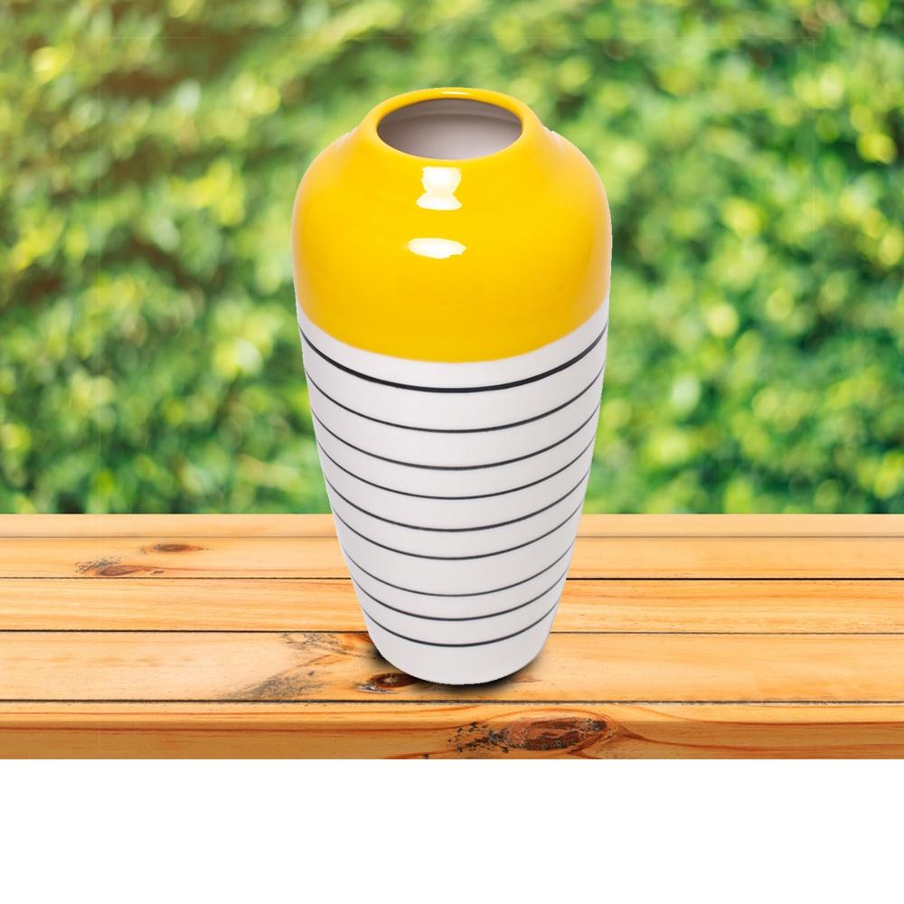 Vaso Decorativo de cerâmica branco/amarelo 18x16x33cm