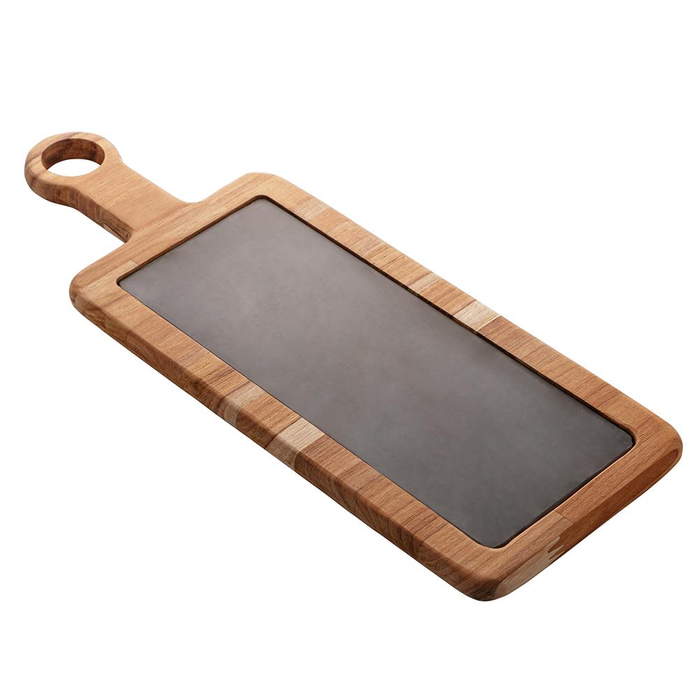 Tábua madeira teca c/pedra ardósia 46x16x2cm