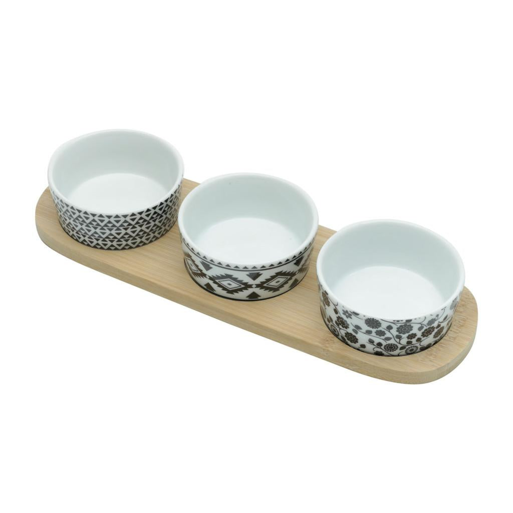 Conjunto bandeja de bambu c/3 petisqueiras 30x10cm
