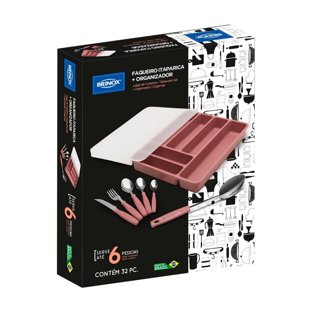 Faqueiro Itaparica + Organizador 32 peças - Rosa Malva