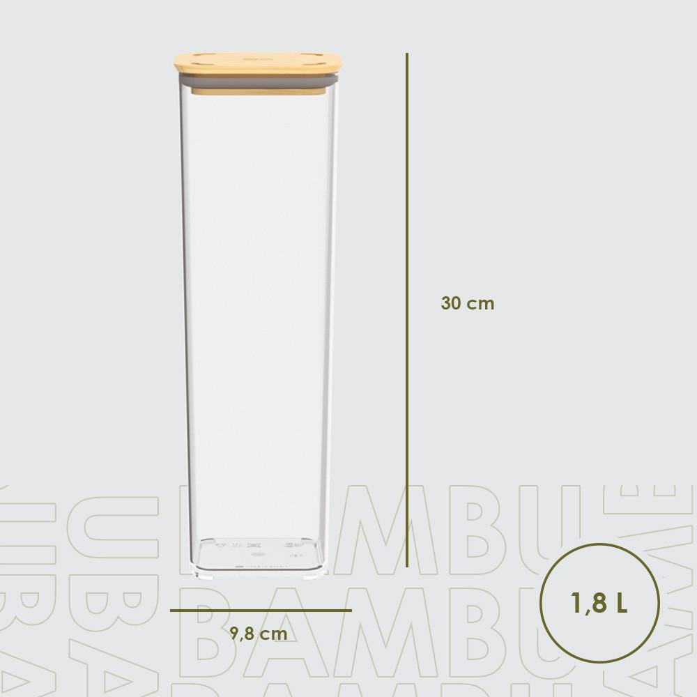 Pote Hermético Quadrado 1,8L Tampa Bambu BPA Free Coza Prático E Moderno
