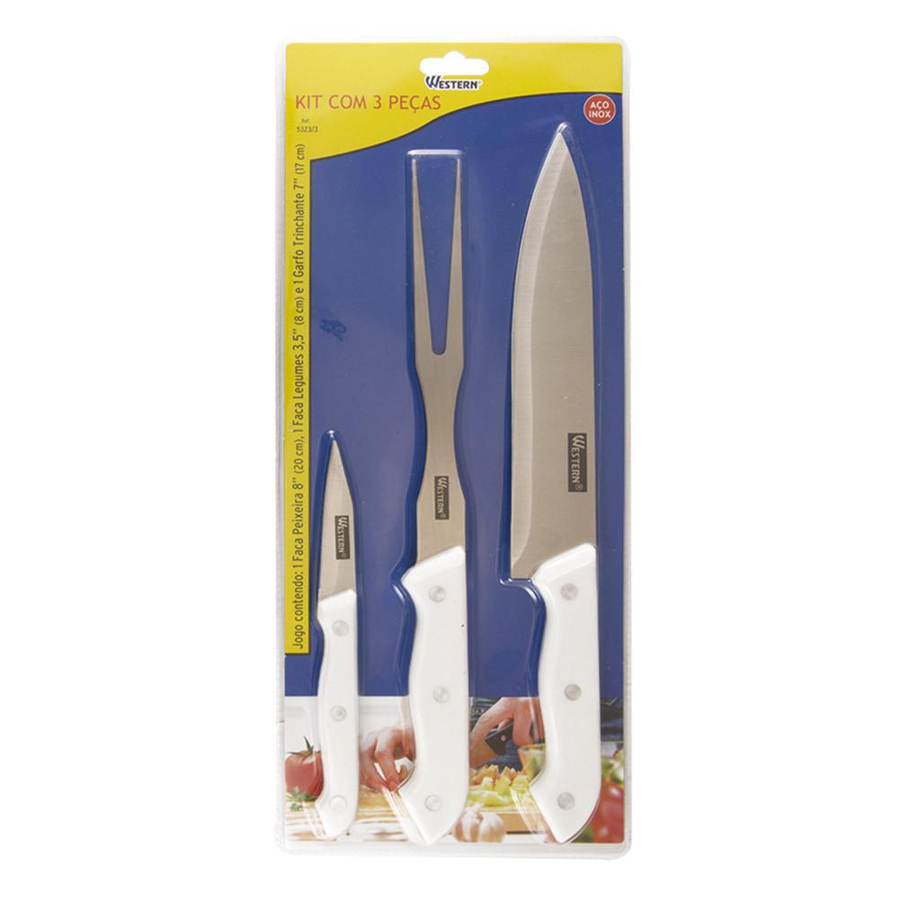 Kit Facas + Garfo Trinchante Western 3 Peças