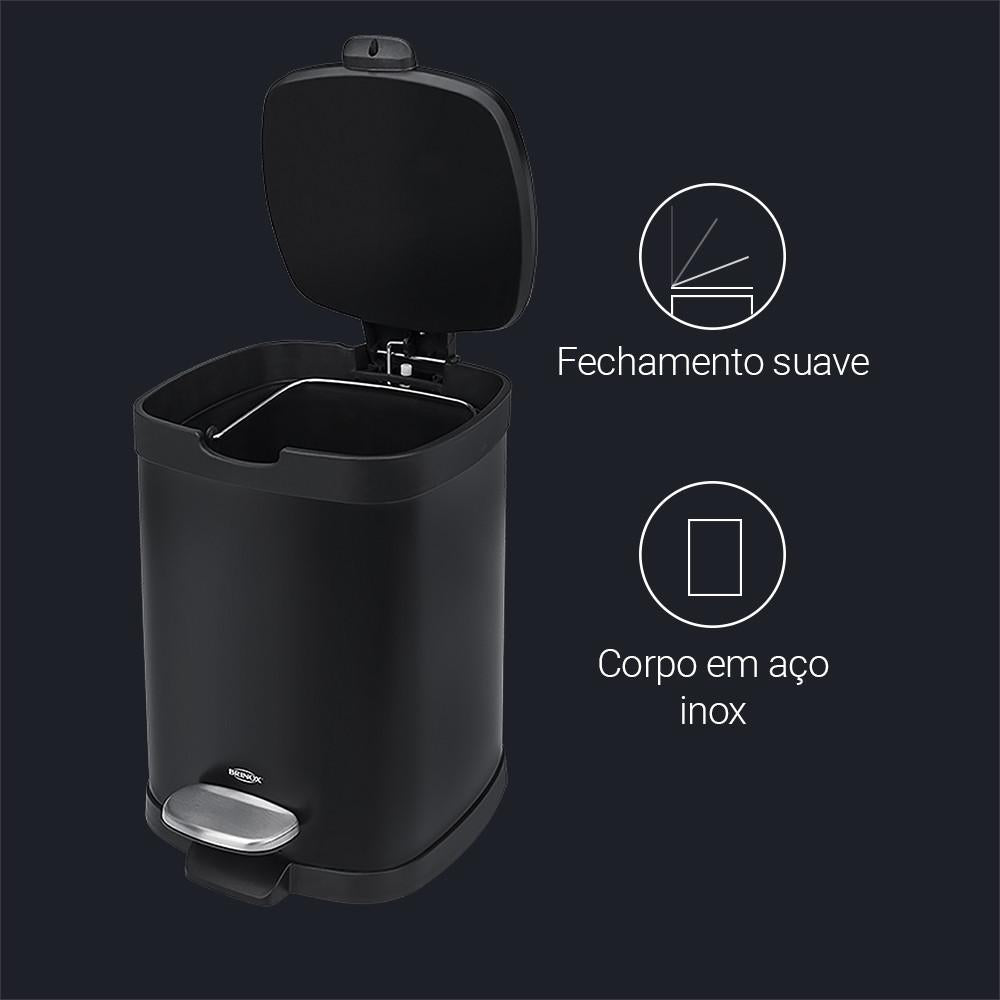 Lixeira Aço Carbono Pedal e Balde Frame 6L Brinox