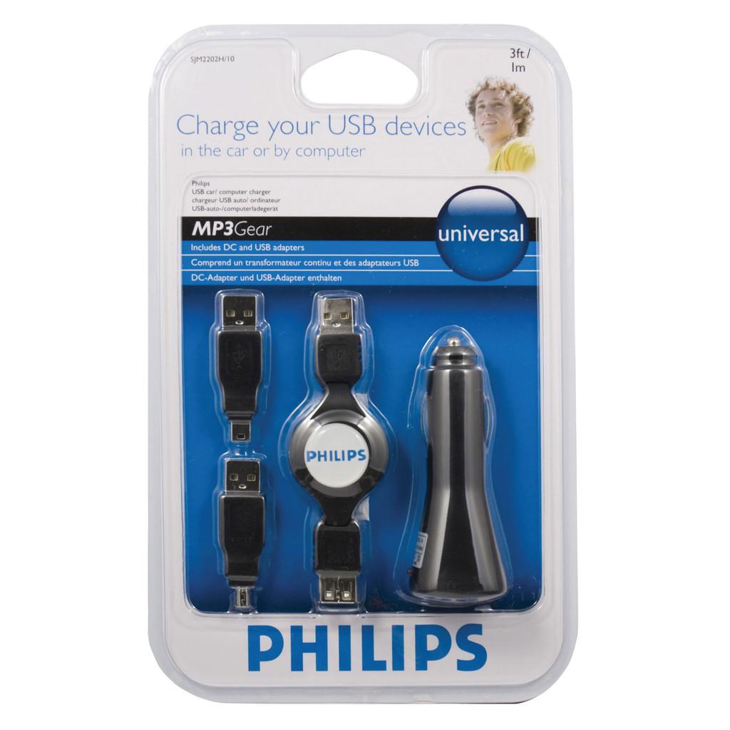 Kit universal com carregador veicular DC com entrada USB e cabo extensão USB retrátil