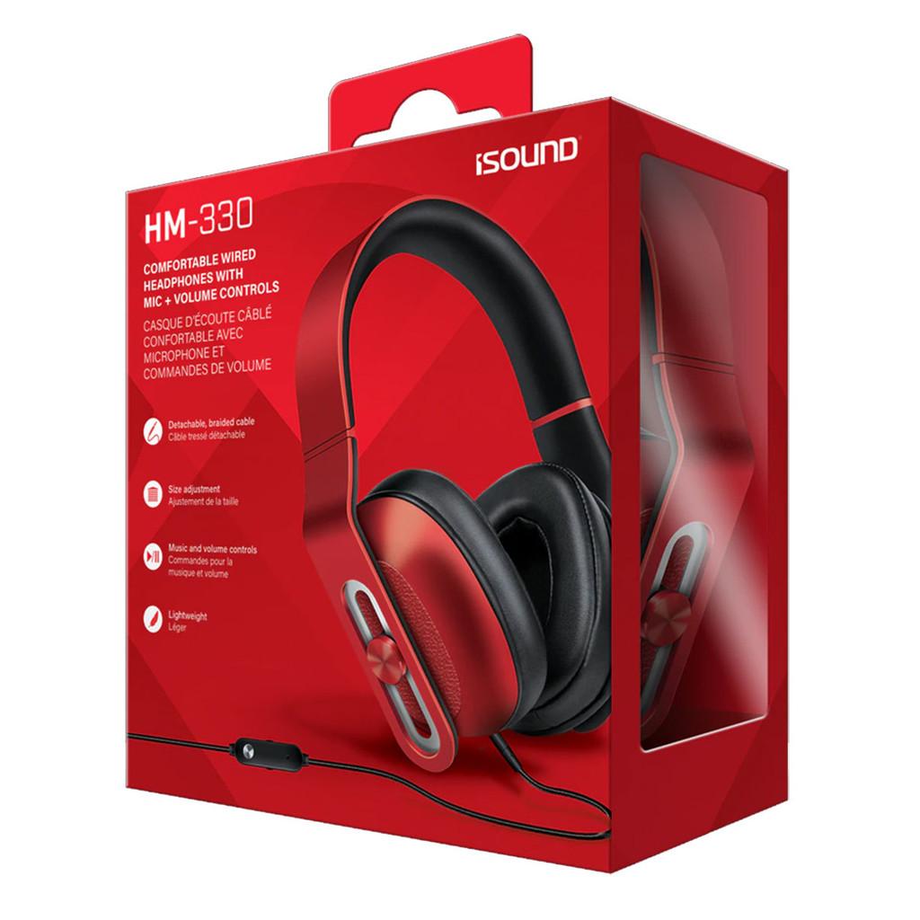 Headphone com mic HM-330 e controle no cabo - Vermelho