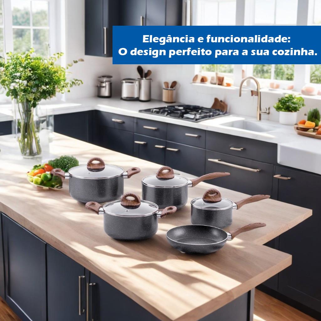Conjunto De Panelas 5 Peças De Indução Granito Ceramic Life Smart Plus Brinox