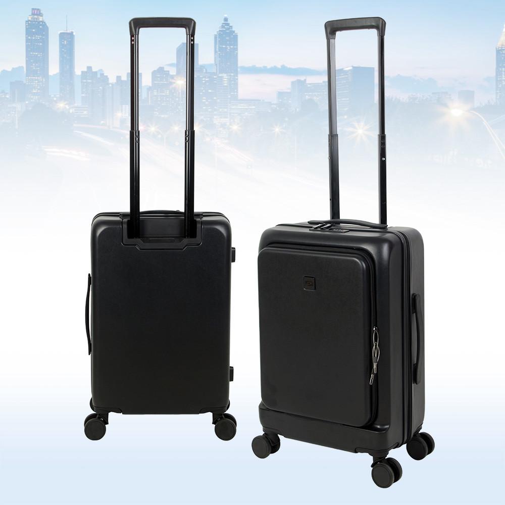 Mala ABS Atlanta P Preta Bordo Com Bolso Laptop 4 Rodas 360º Isibrás