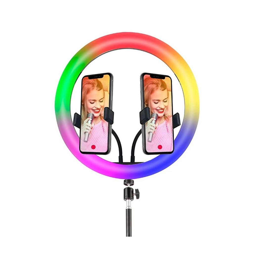 Luminária portátil USB Ring Light Color 12 polegadas, tripé e 2 adaptadores p/ Smartphone