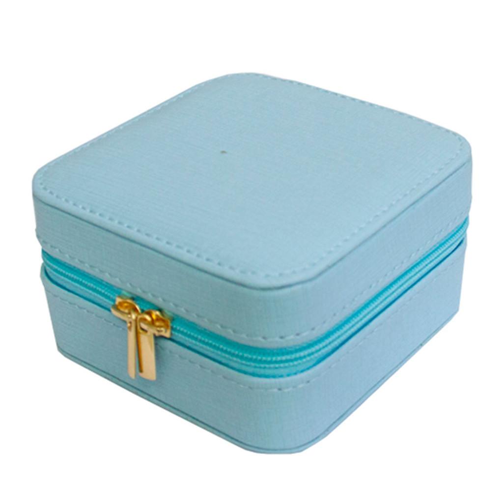 Porta-Joias e Bijuterias Portátil com divisórias e Espelho - Azul