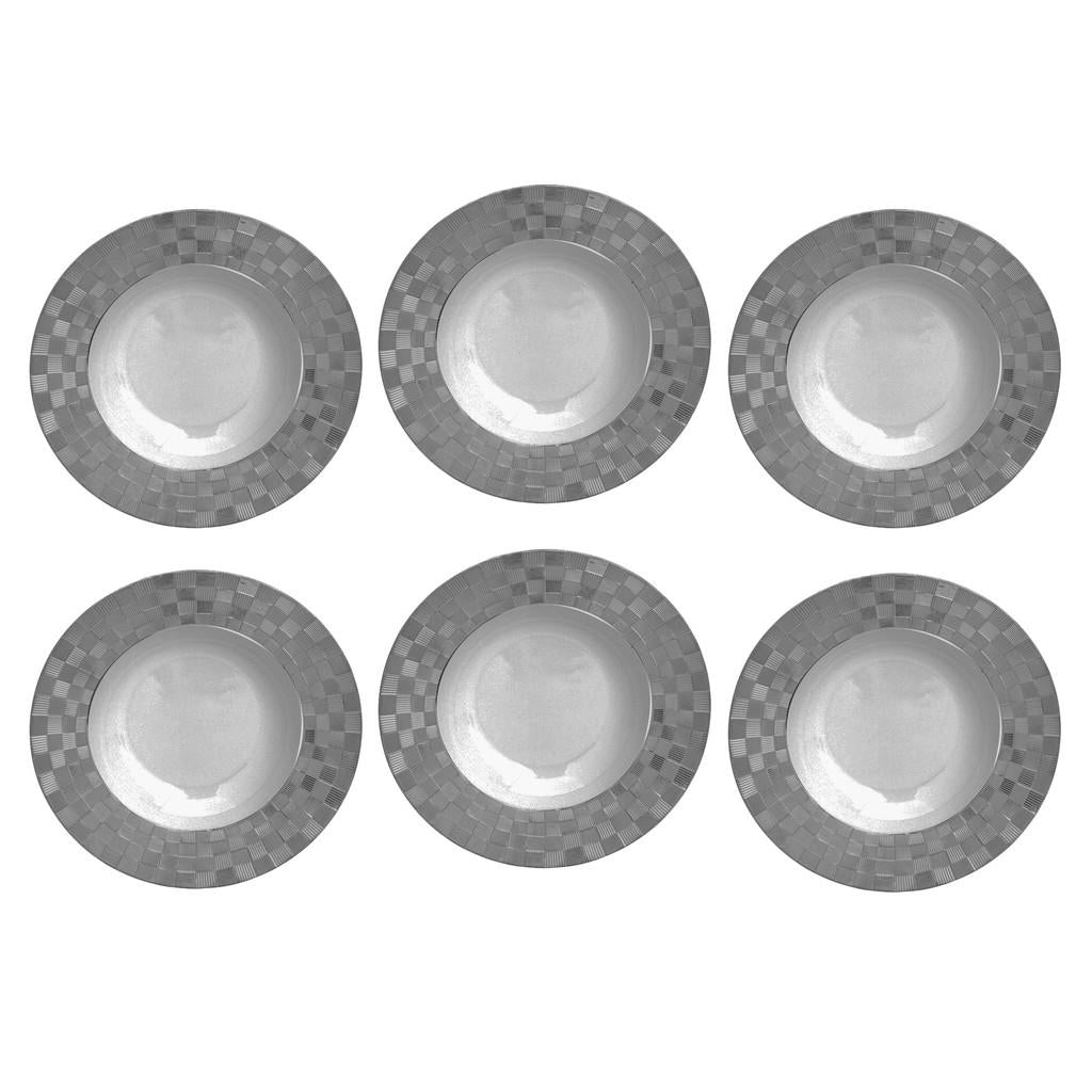 Conjunto com 6 pratos fundos porcelana super white Vera silver 22x4cm