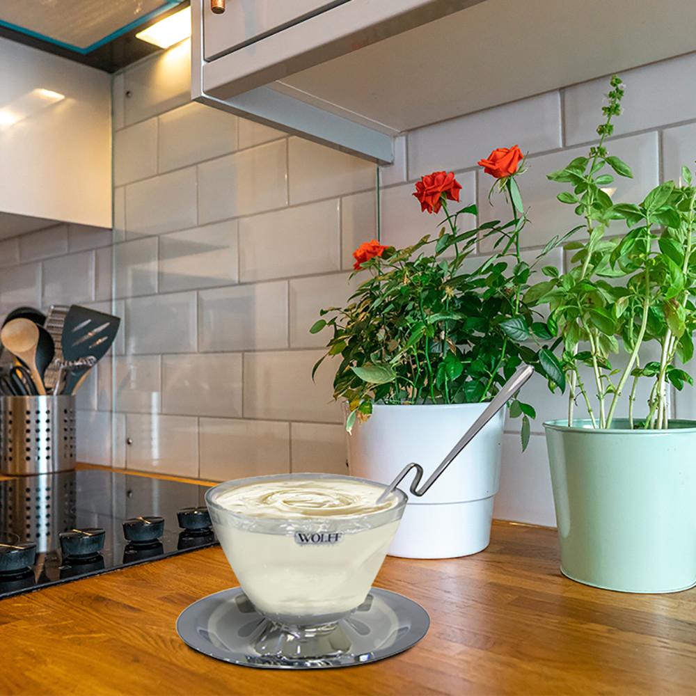 Molheira de vidro com suporte e concha de aço inox Moon 650ml