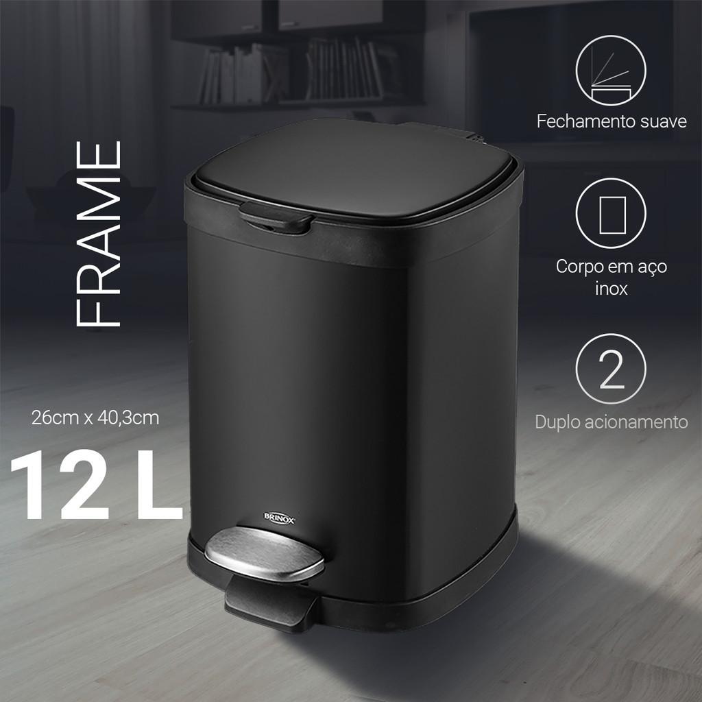 Lixeira Aço Carbono Pedal e Balde Frame 12L Brinox