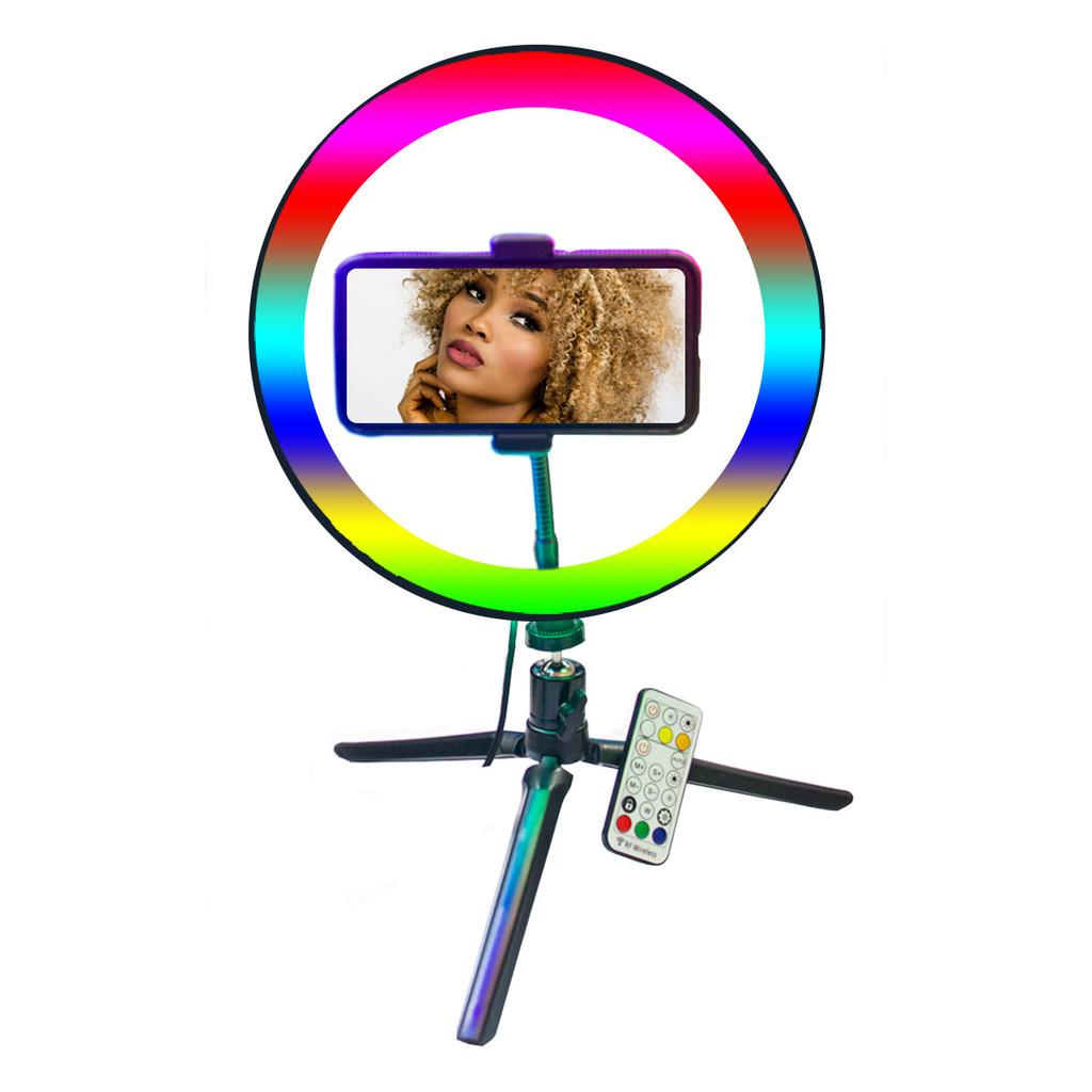 Luminária Ring Light portátil USB Color 10 polegadas com tripé e adaptador p/ Smartphone