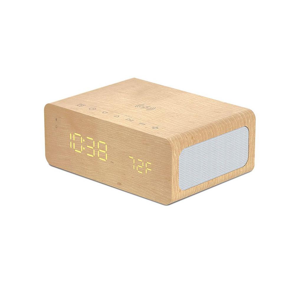 Relógio Despertador Digital Bluetooth c/ Carregador QI Charge Time p/ Smartphone, Mic e °C