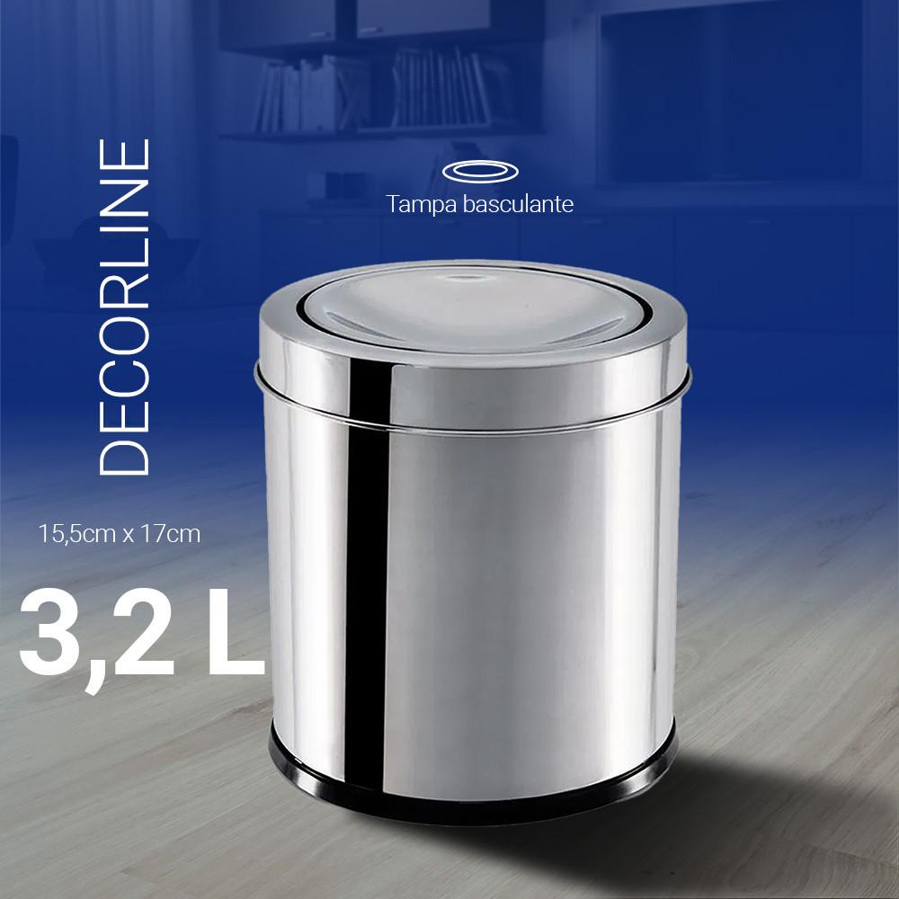 Lixeira Inox Tampa Basculante 3,2Litros Decorline