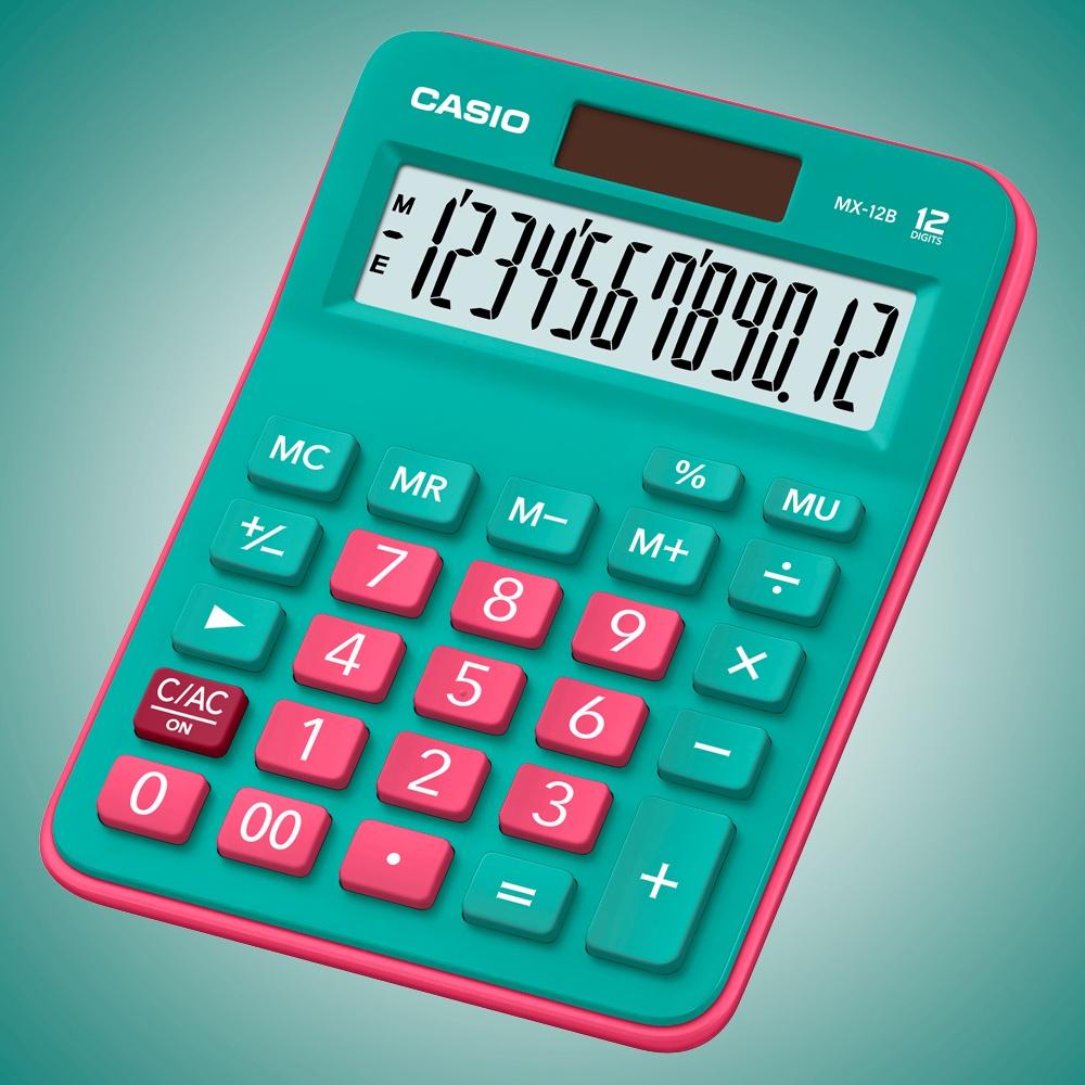 Calculadora Casio de mesa visor XL, 12 dígitos e alimentação dupla MX-12B