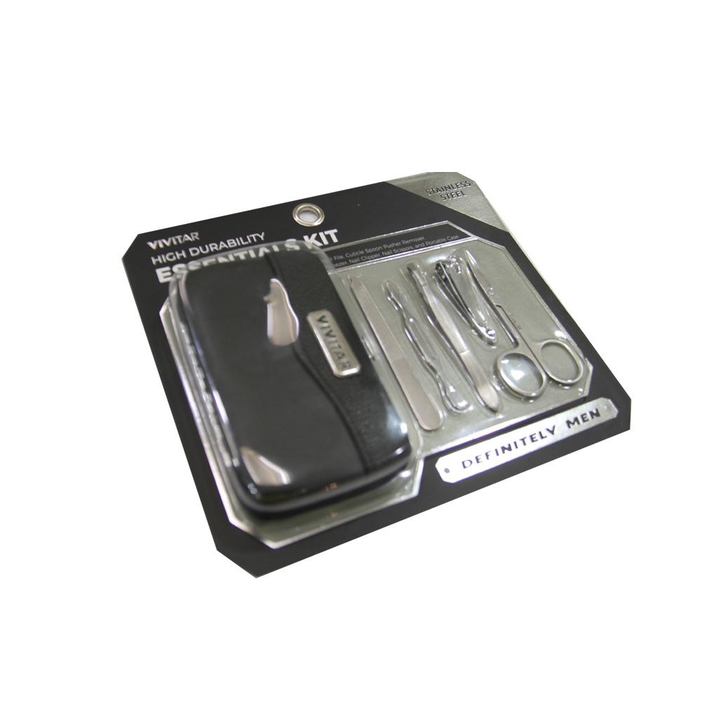 Kit masculino essencial com 6 itens: tesoura, cortador, lixa, espátula, pinça e estojo