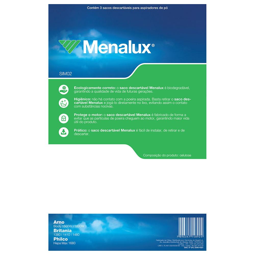 Kit com 3 sacos descartáveis Menalux SIM02 para aspiradores de pó