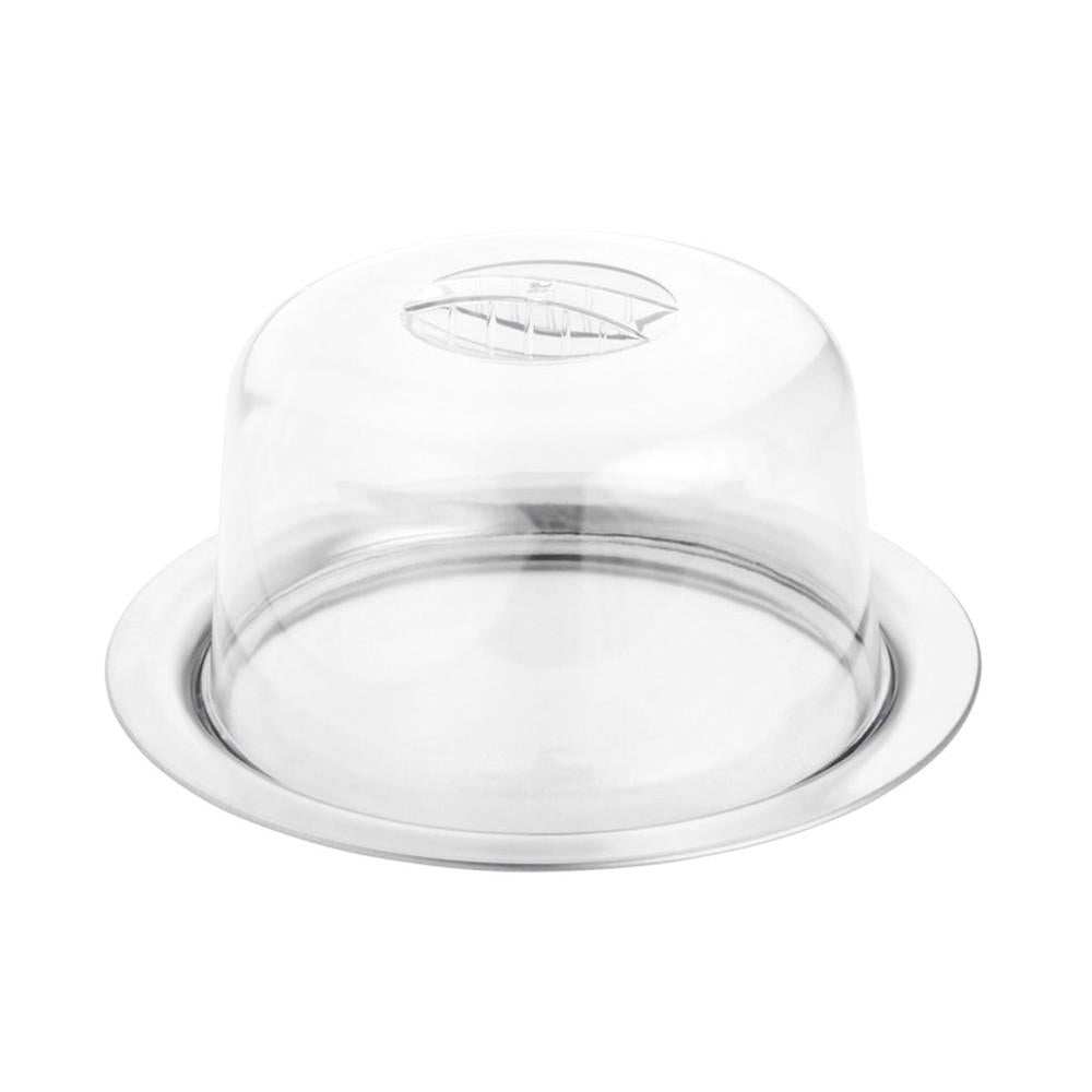 Prato p/queijo de aço inox c/tampa de plástico Prime 23x10cm