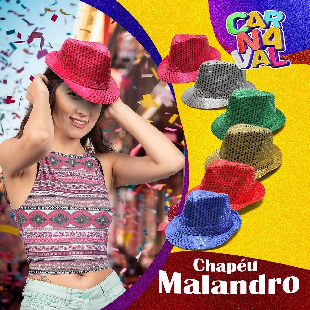 Chapéu Malandro Carnaval Mais Gravata Borboleta Look Brilhante
