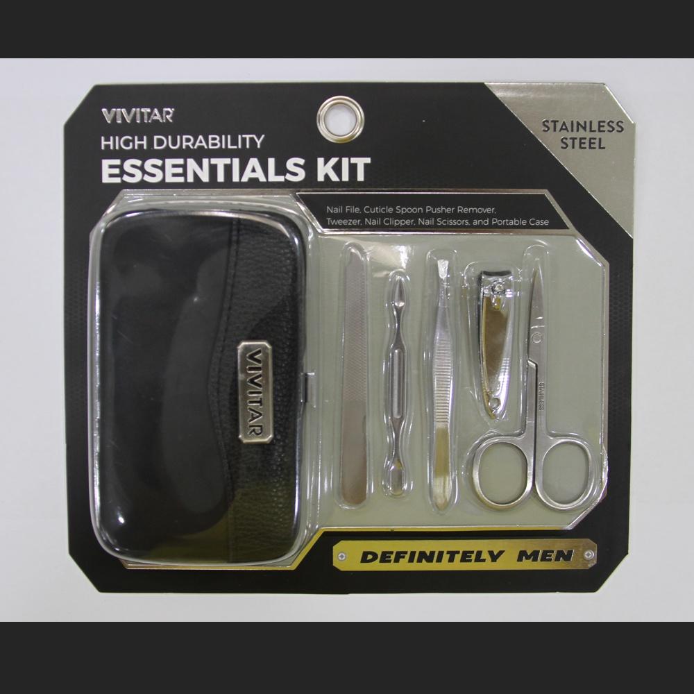 Kit masculino essencial com 6 itens: tesoura, cortador, lixa, espátula, pinça e estojo