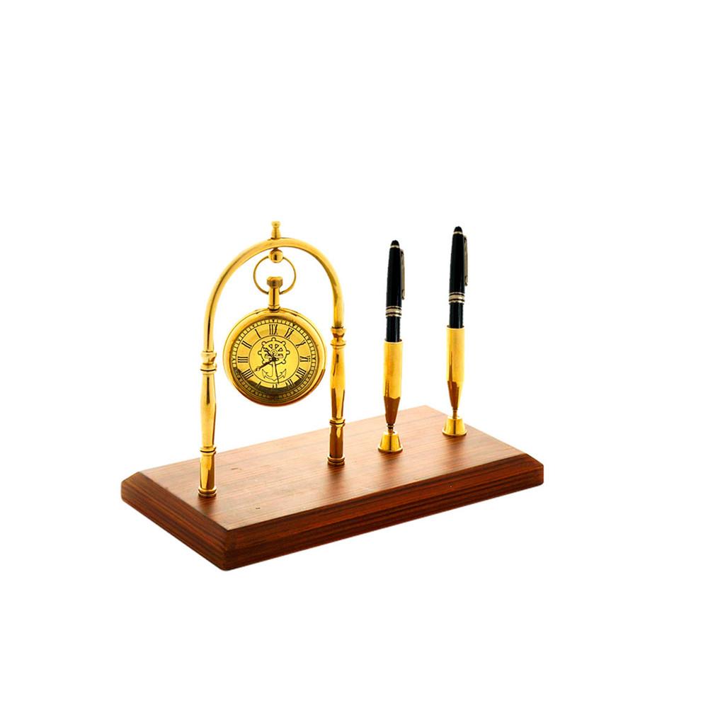 Relógio de mesa decorativo metal/madeira dourado 20x10x17cm