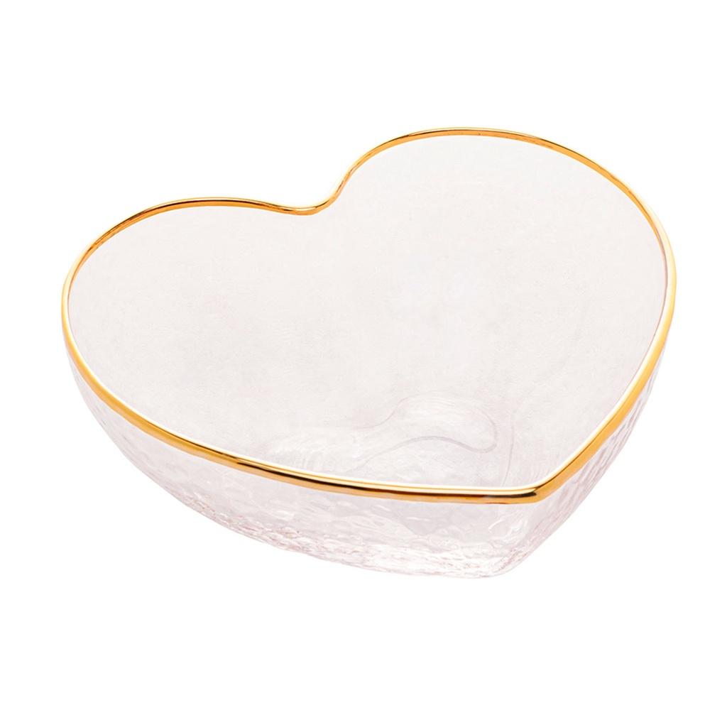 Bowl vidro c/borda dourada Heart 15x14x6cm