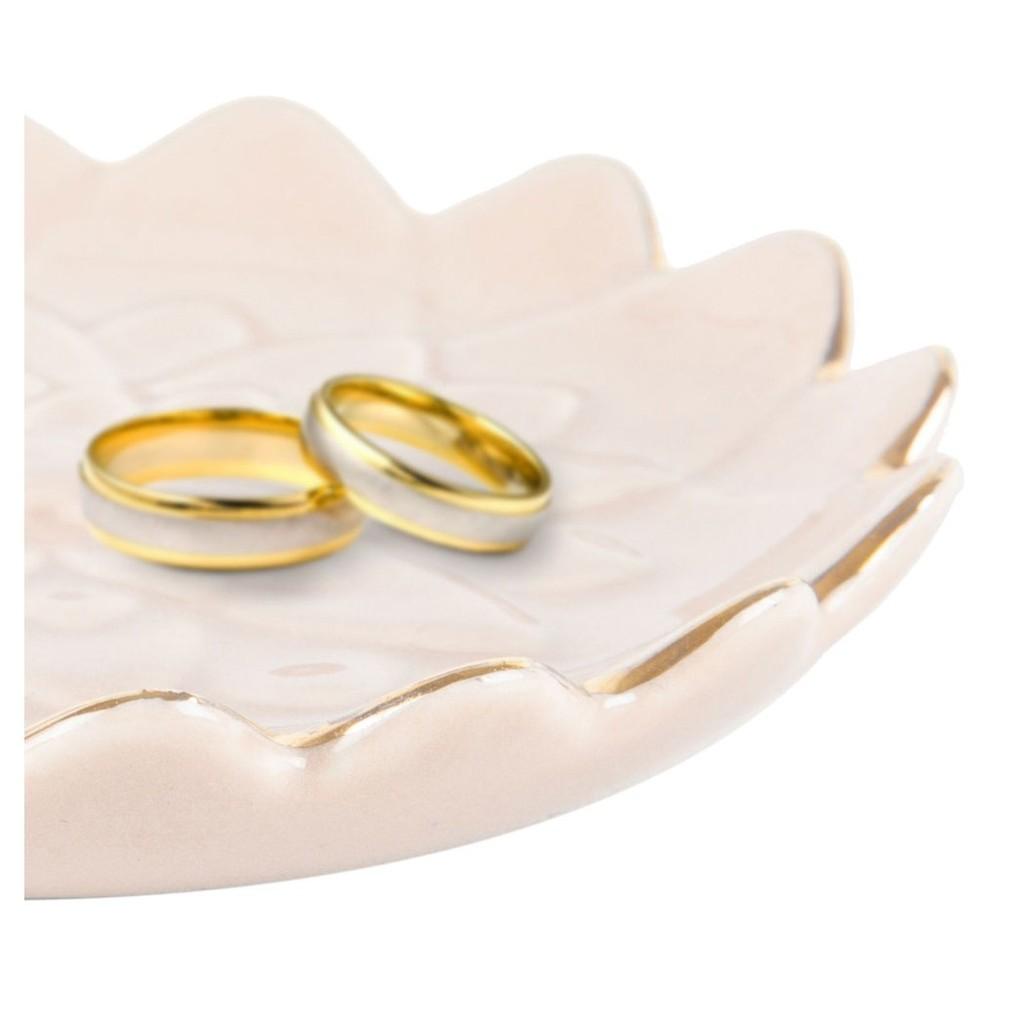 Conjunto com 4 porta-anéis decorativos em porcelana 9x2cm rosé