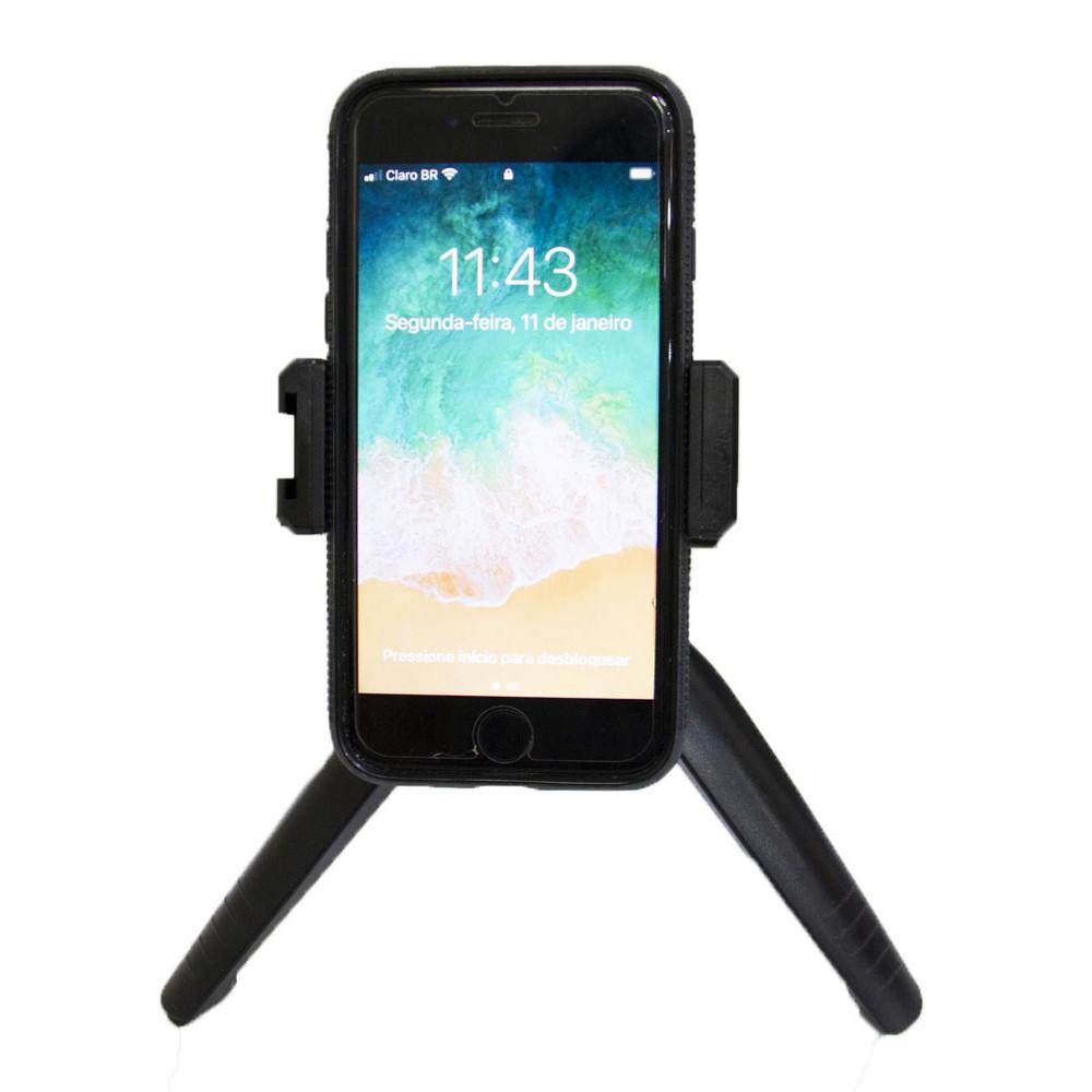 Tripé compacto/Grip de mão para celular com cabeça giratória 360° e altura de 19,5 cm