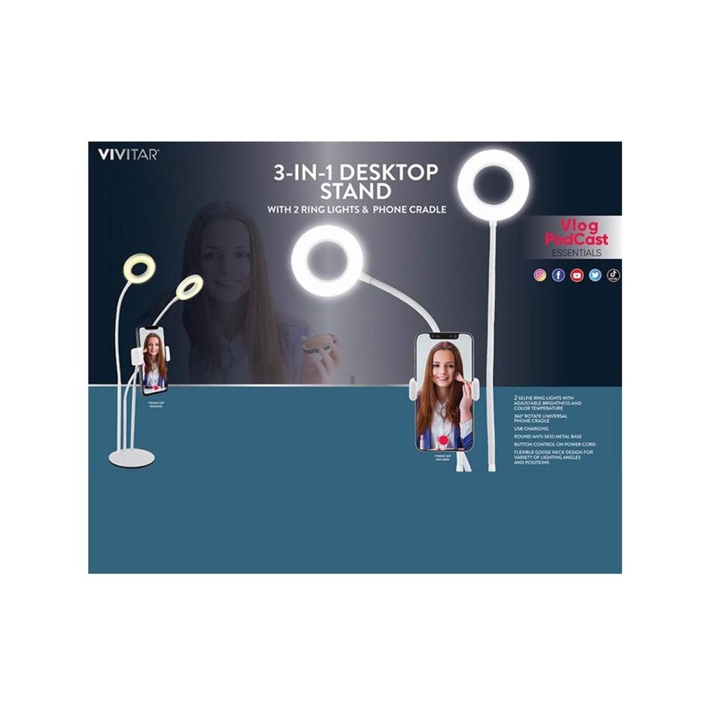 Luminária de mesa com 2 Ring Lights e Suporte para Smartphone