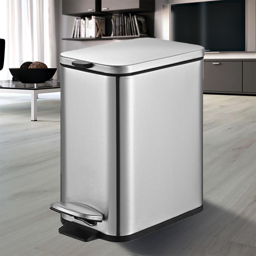 Lixeira Retangular Pedal e Balde 5L Aço Inox Escovado Brinox