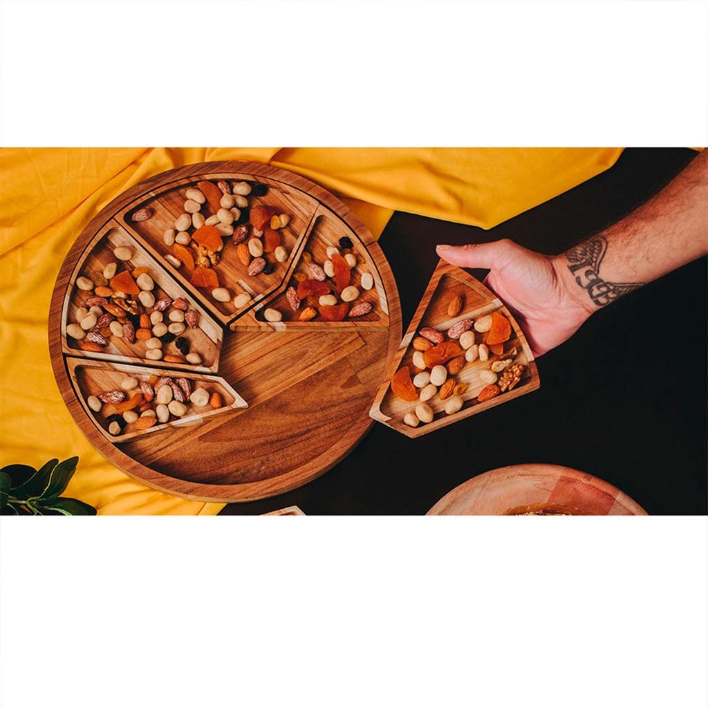 Petisqueira madeira teca c/6 divisórias 33x2cm