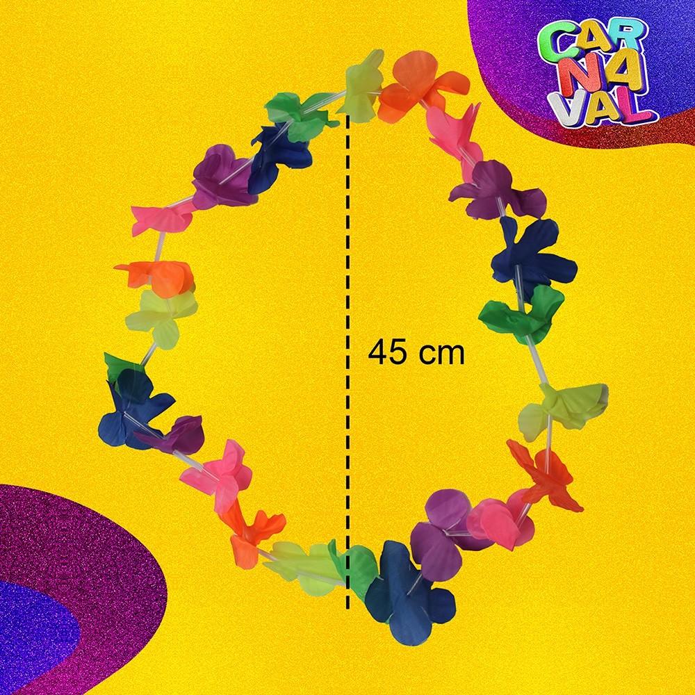 Saia Havaiana Metalizada 40cm Mais Colar Brilho No Carnaval